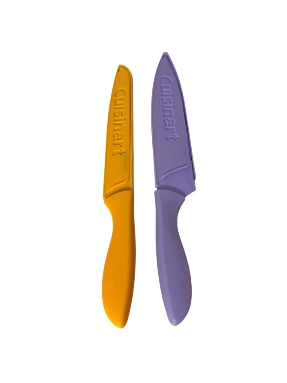 Cuisinart 2 Piece Knife Set Sheaths Purple Orange Stainless Serrated Chefs Knive
